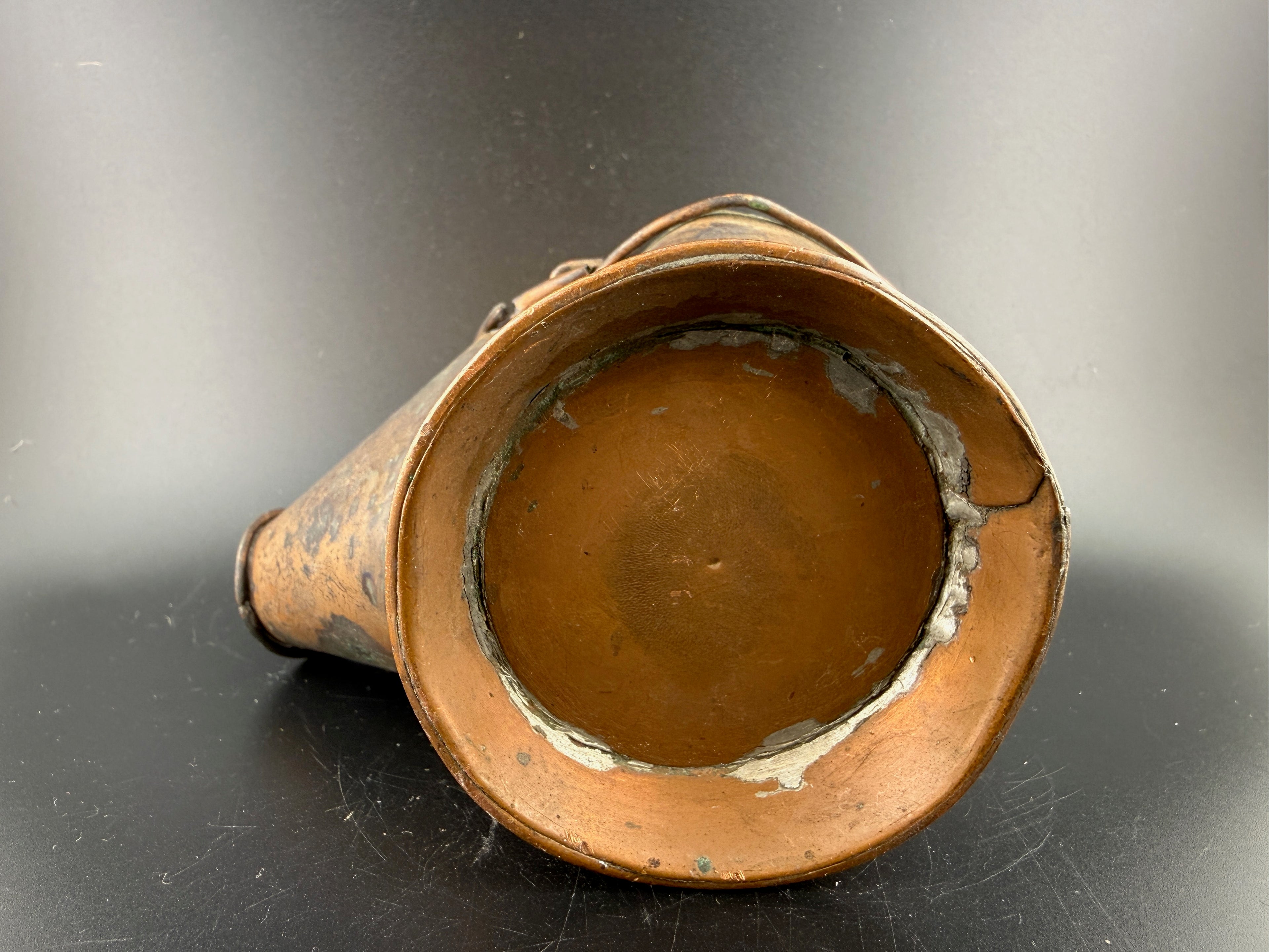 Antique Miniature Copper Coal Scuttle – Helmet Bucket with Bail Handle