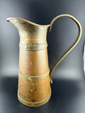 Antique Copper & Brass Banded Pitcher – Large Farmhouse Ewer with Strap Handle