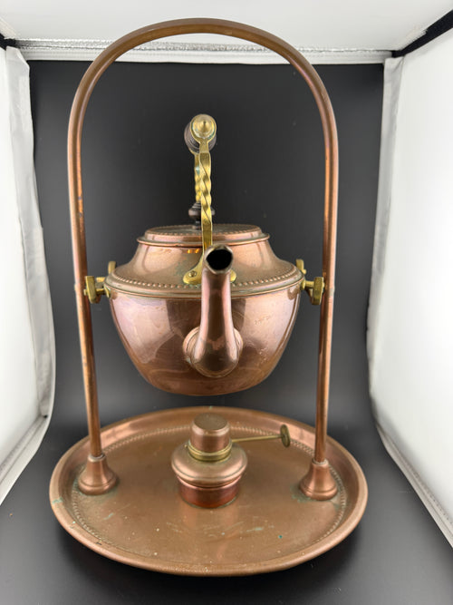 Antique Henry Loveridge Arts & Crafts Copper & Brass Tilting Kettle on Stand