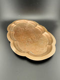 Antique Copper Engraved Scalloped Tray – Quatrefoil Edge with Arabesque Scrollwork