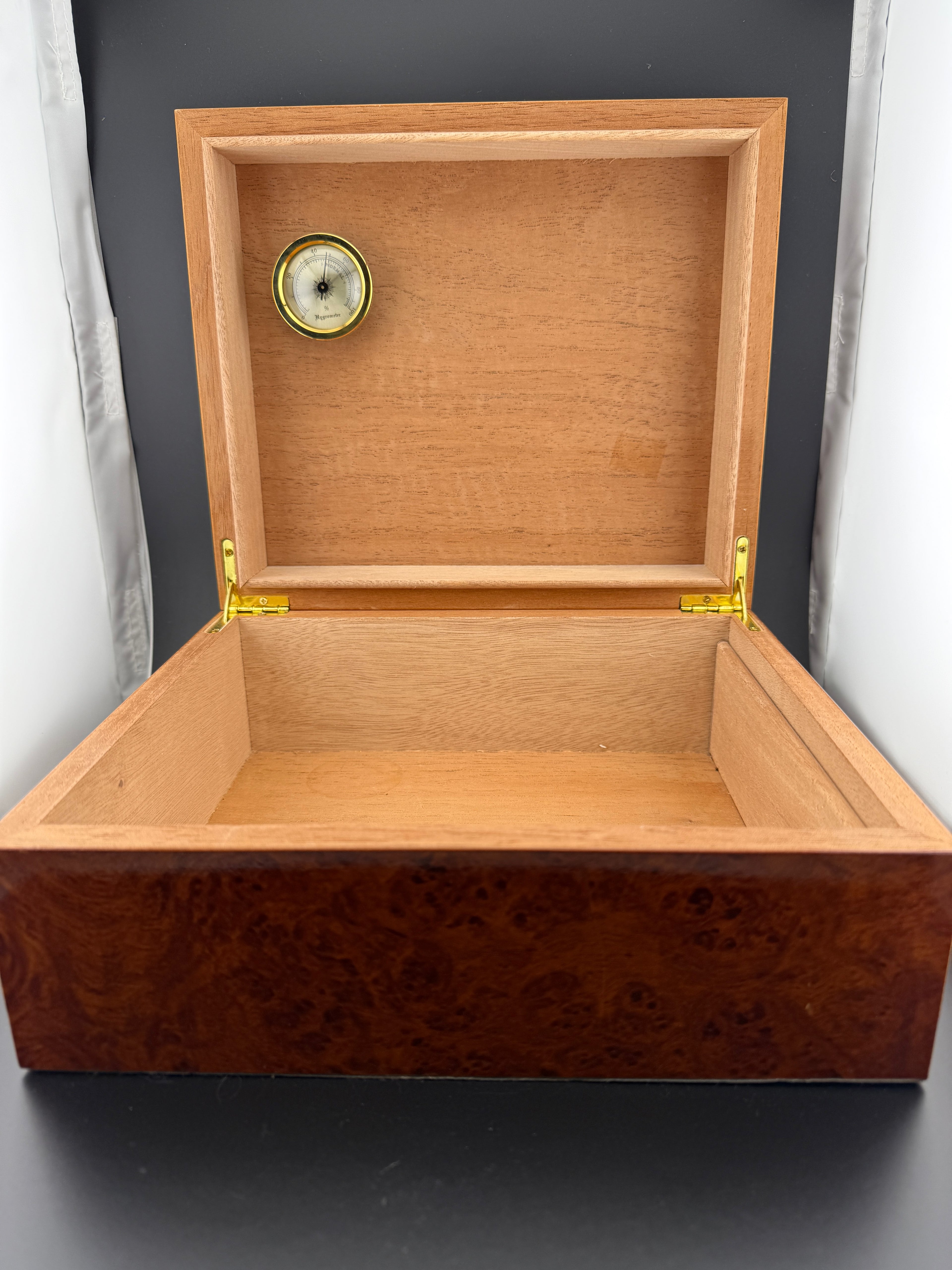 Burl Wood Humidor with Hygrometer