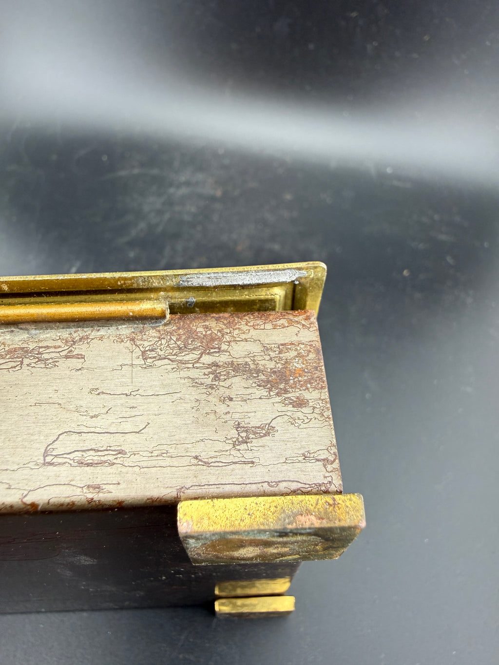 Red Morocco Leather Cigarette Case — Gold Tooled, Gilt Interior, Brass Corners