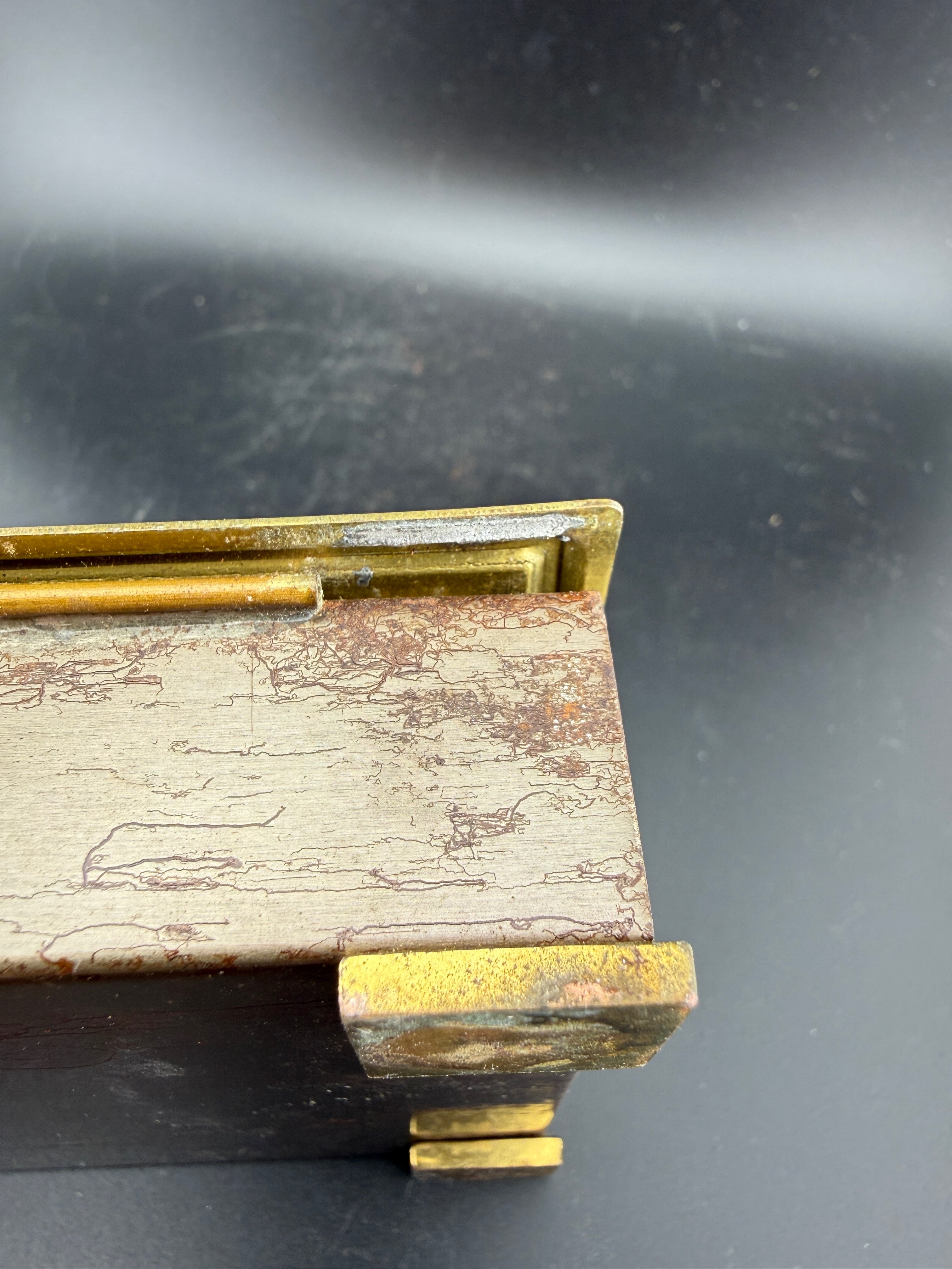 Red Morocco Leather Cigarette Case — Gold Tooled, Gilt Interior, Brass Corners