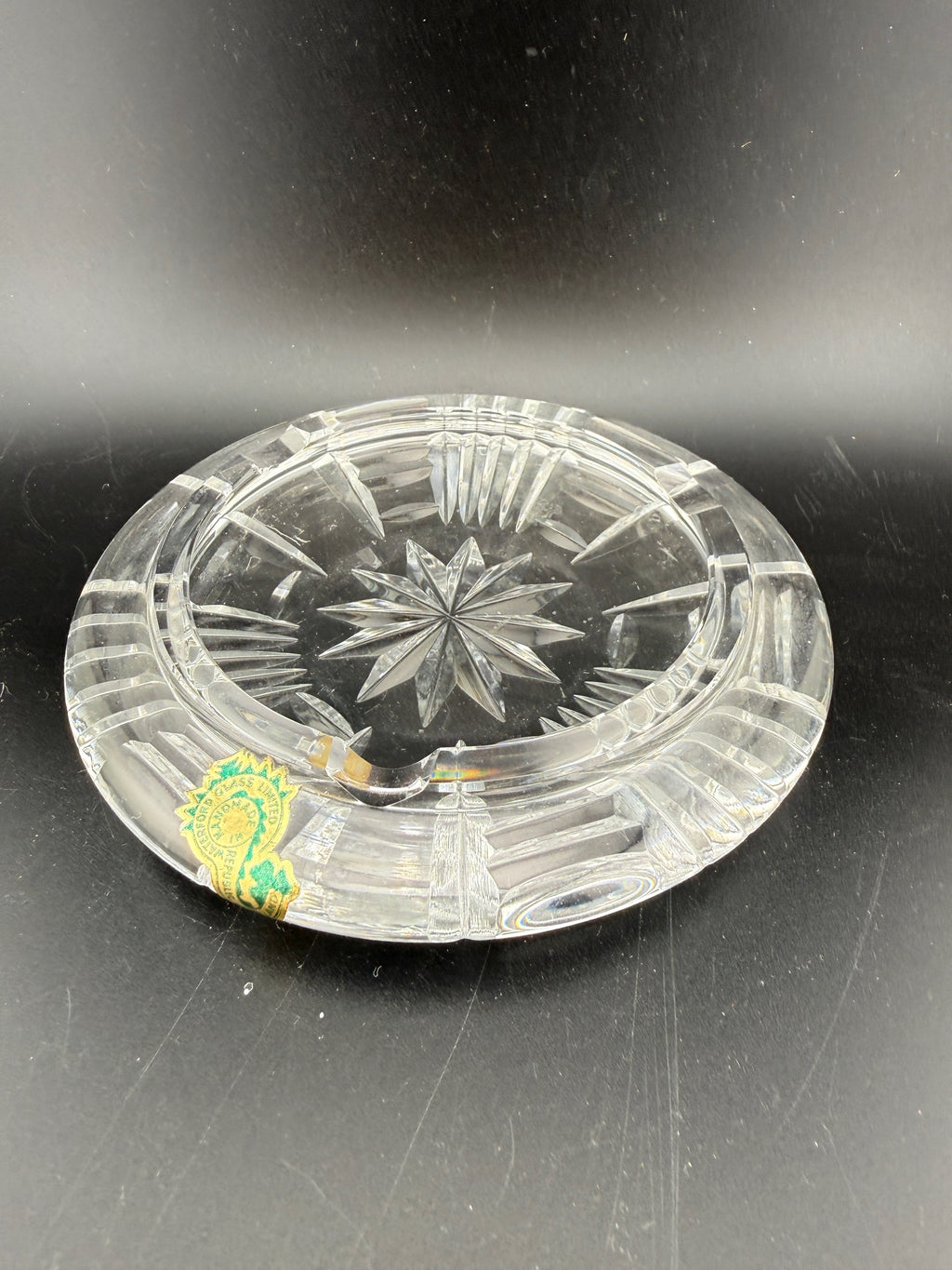 Waterford Crystal Ashtray — Starburst & Panel Cut, 5", Original Seahorse Label