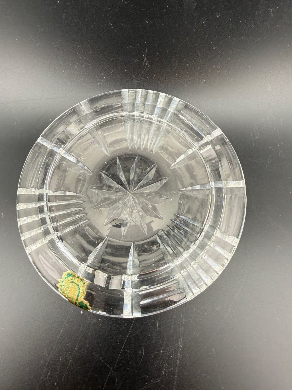 Waterford Crystal Ashtray — Starburst & Panel Cut, 5", Original Seahorse Label