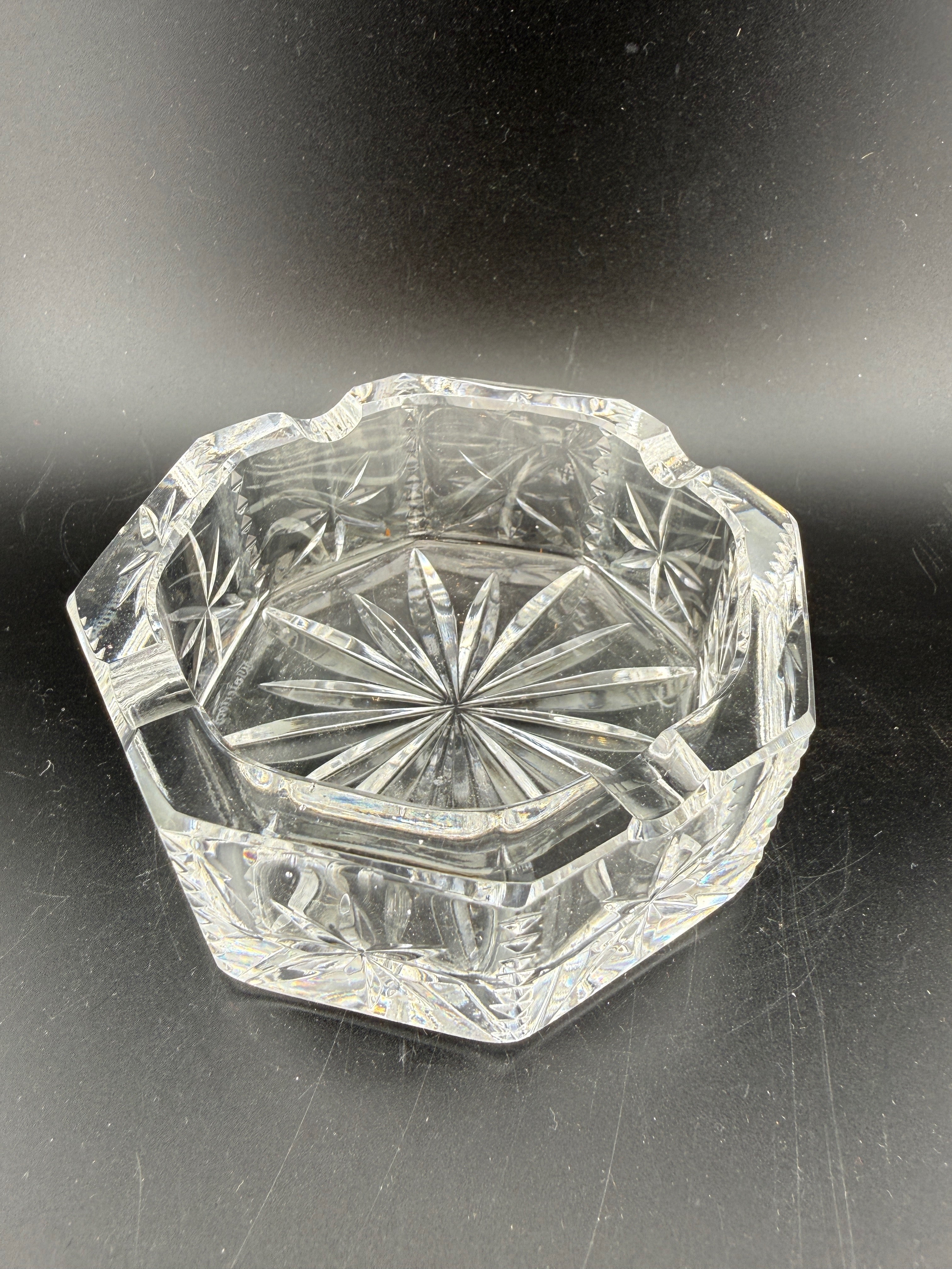 Waterford Crystal Ashtray — Octagonal, Pinwheel Starburst Cut, 3.5"