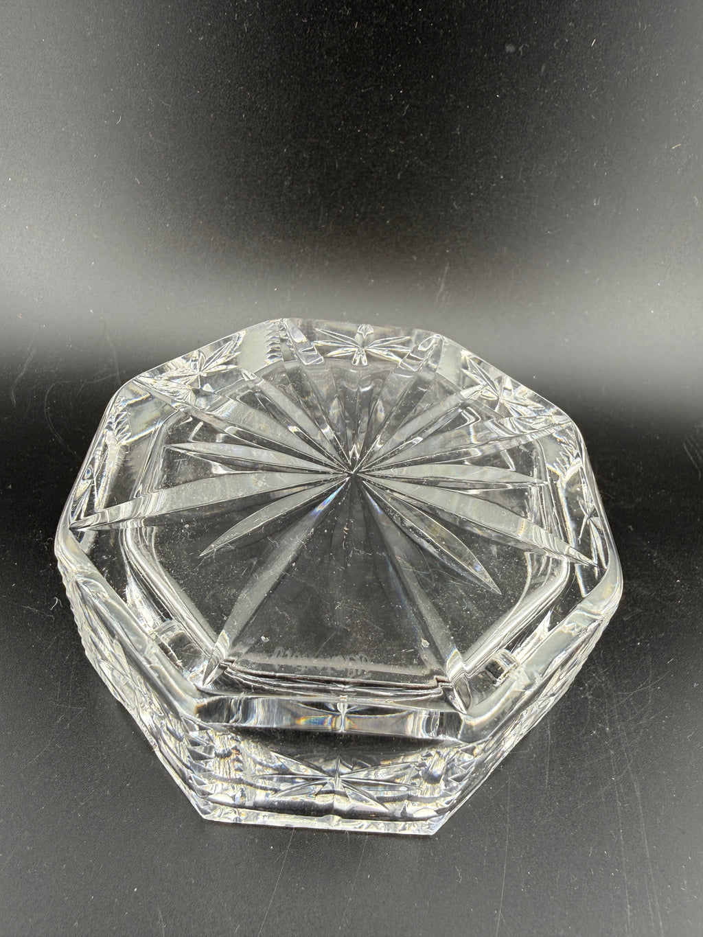 Waterford Crystal Ashtray — Octagonal, Pinwheel Starburst Cut, 3.5"