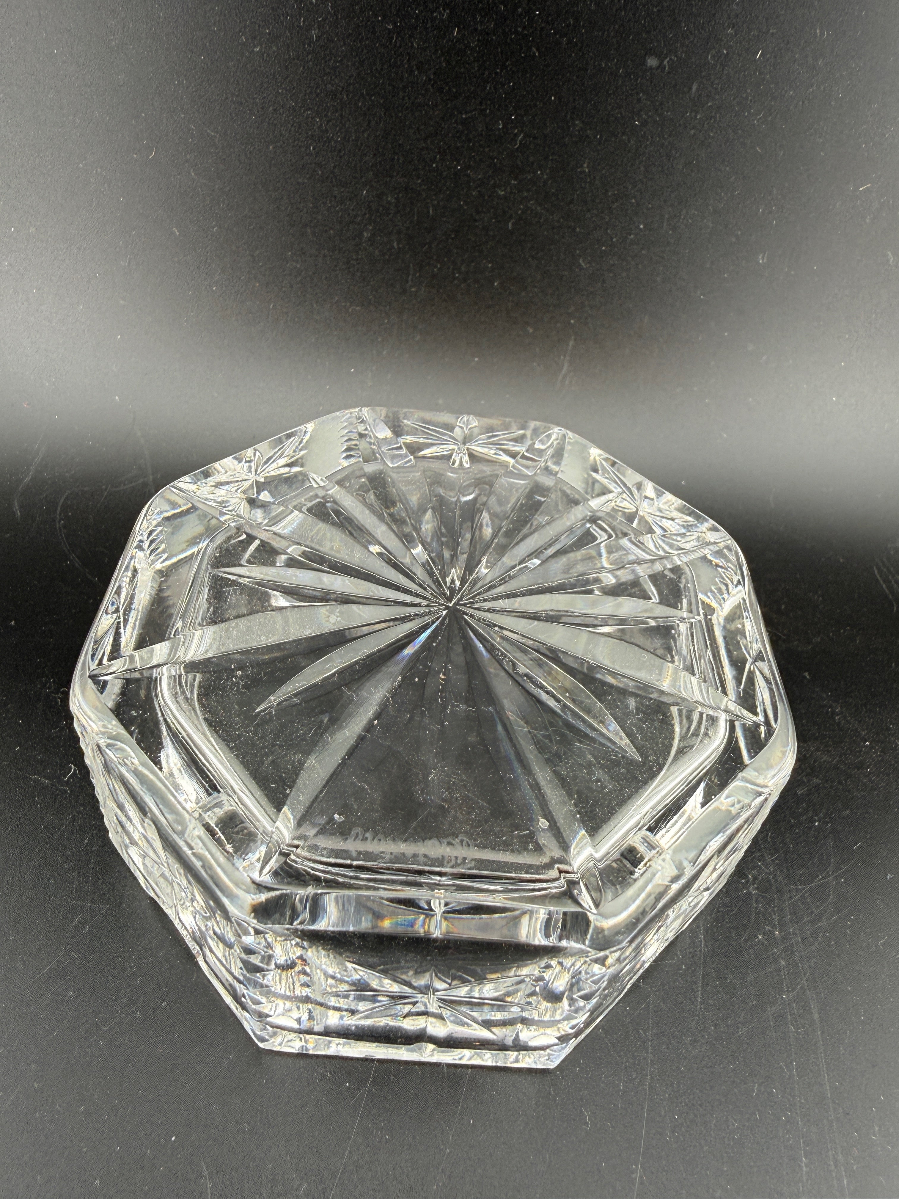 Waterford Crystal Ashtray — Octagonal, Pinwheel Starburst Cut, 3.5"