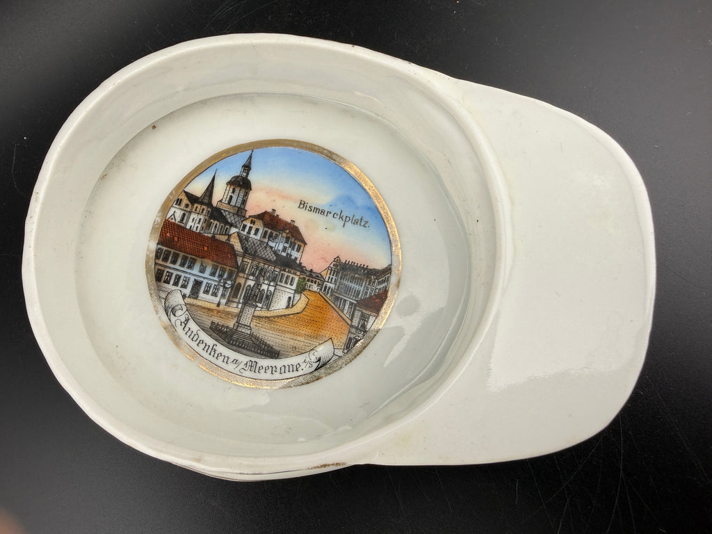Antique German Souvenir Porcelain Ashtray — Bismarckplatz Meerane, Andenken, c.1900