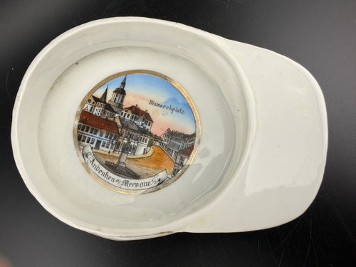 Antique German Souvenir Porcelain Ashtray — Bismarckplatz Meerane, Andenken, c.1900