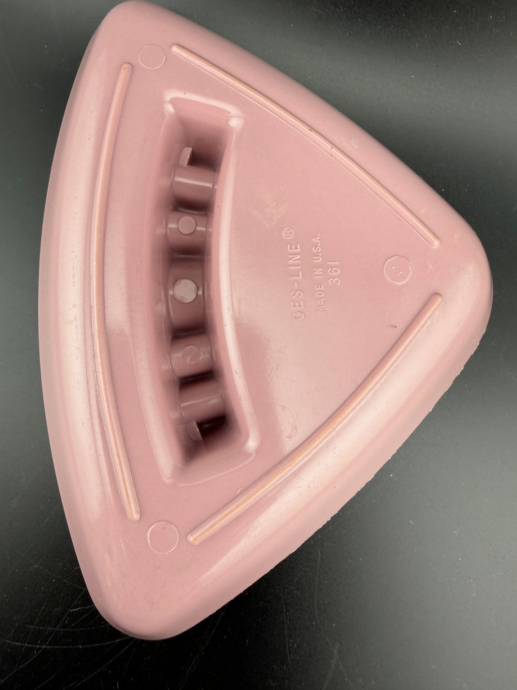 Des-Line Pink Ceramic Ashtray — Atomic Age Triangular, #361, Made in USA, 1950s