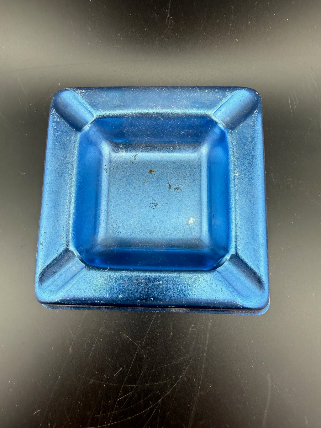 Alitalia Airlines Advertising Ashtray — Cobalt Blue Enamel Metal, 4.5", Vintage
