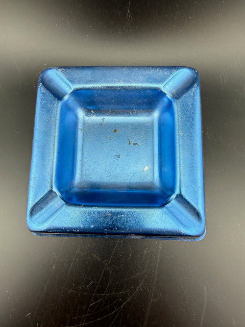 Alitalia Airlines Advertising Ashtray — Cobalt Blue Enamel Metal, 4.5", Vintage
