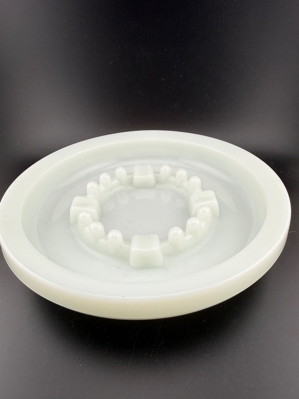 Fenton Milk Glass Ashtray — Crown Peg Ring, Crosshatch Base, 8", Mint