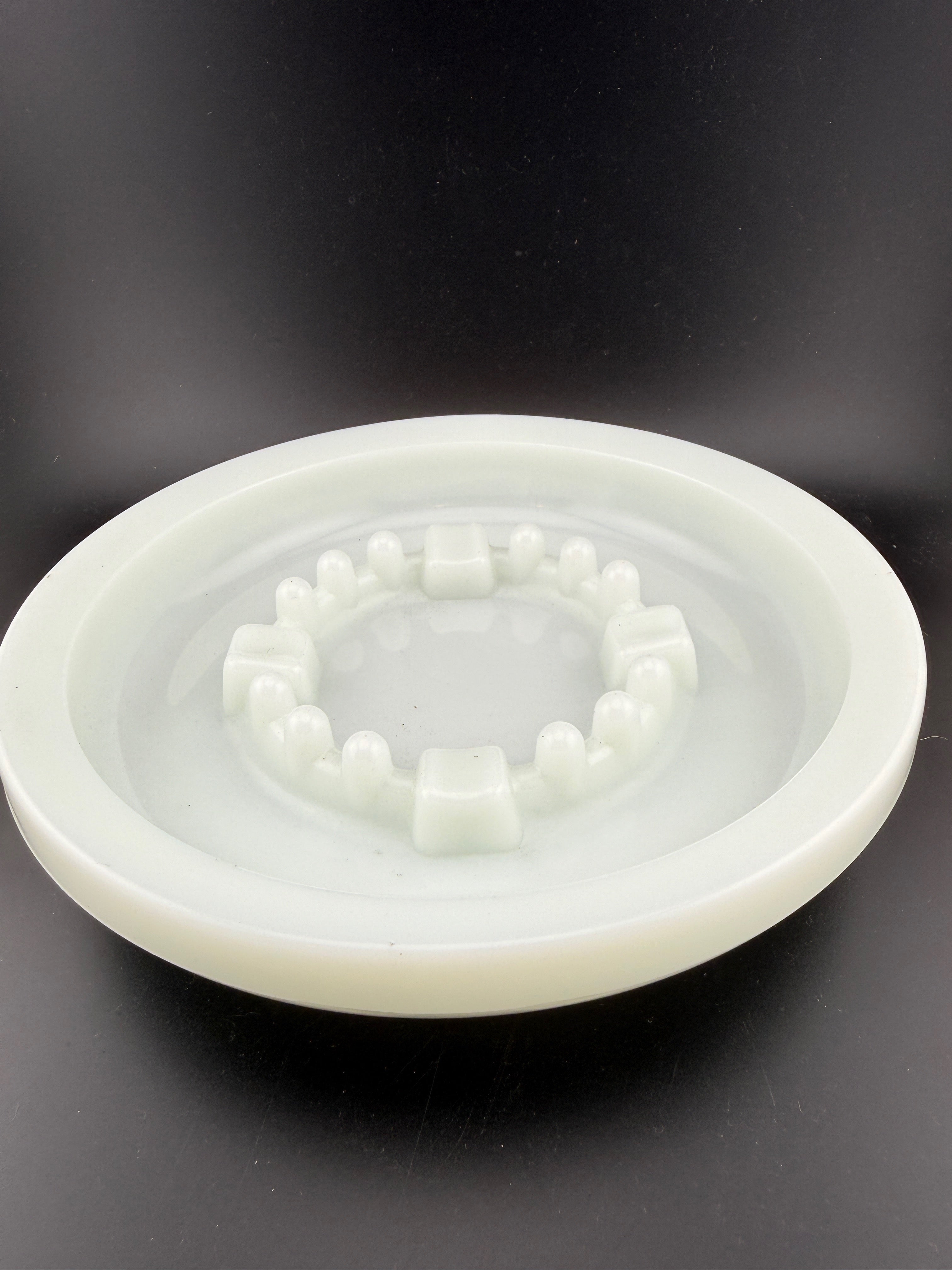 Fenton Milk Glass Ashtray — Crown Peg Ring, Crosshatch Base, 8", Mint